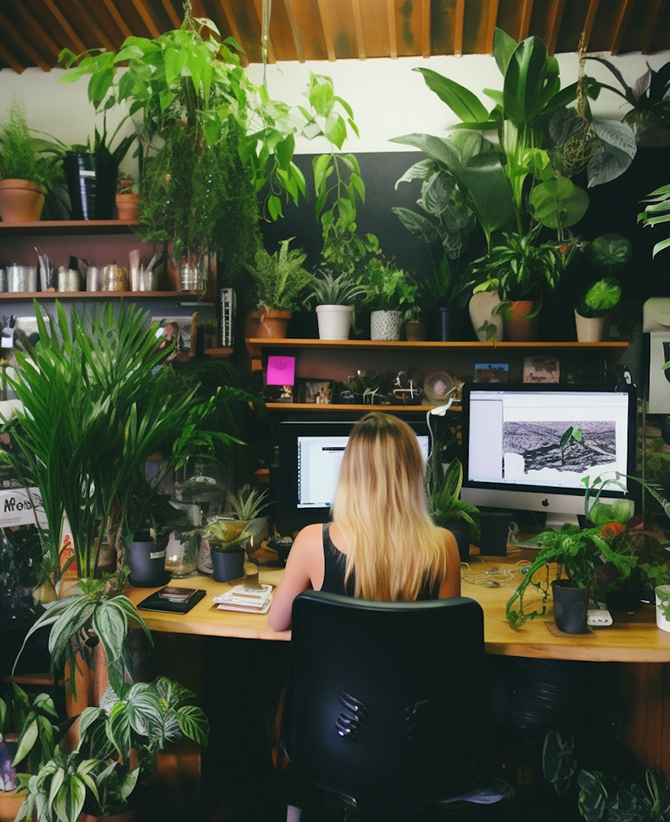 Engineer workspace with plants
